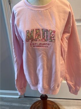 MADE Floral Applique Pink Crewneck Sweatshirt